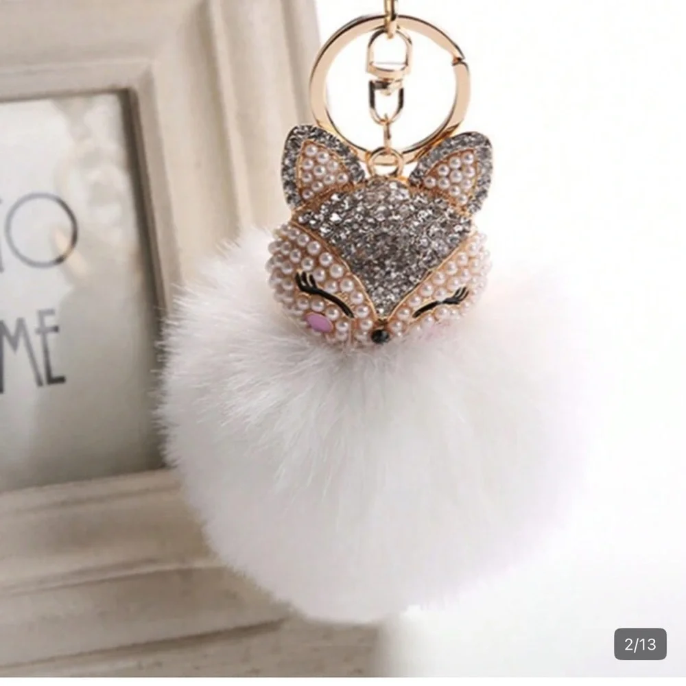 Elegant White and Gold Fox Keychain/ Bagcharm - Picture 1 of 1